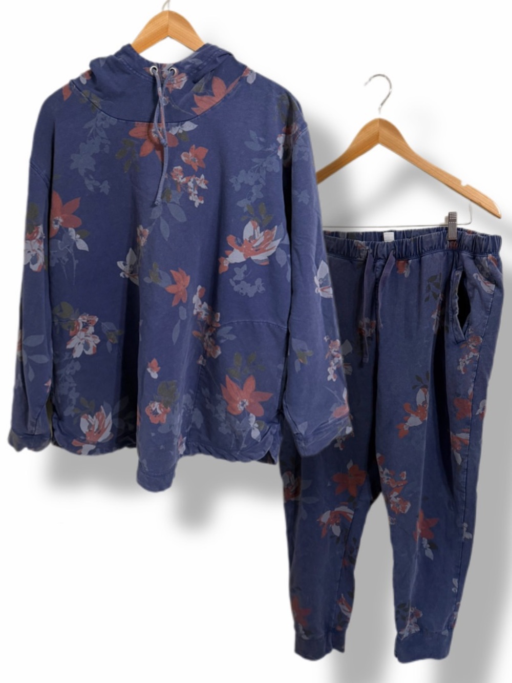 Coldwater Creek Floral Hoodie & Jogger Pants 2 Piece Set XL PXL Blue Lounge Set